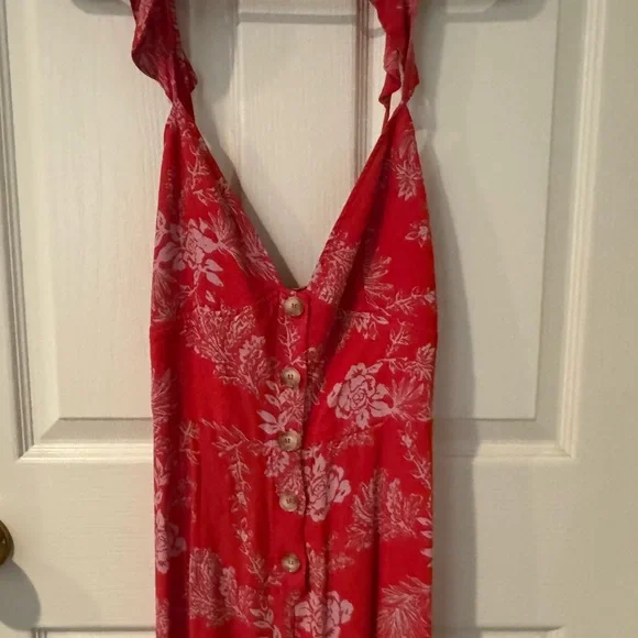 Free People Red and White Floral Jumpsuit with Plunging V-Neckline - Picture 6 of 10